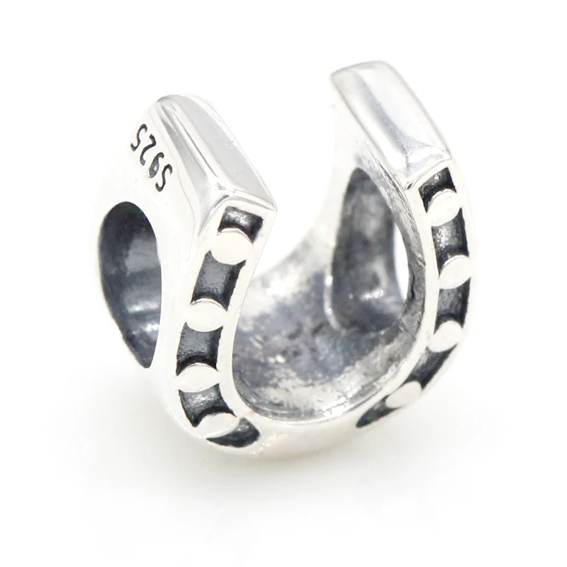 

925 Sterling Silver U Shape CZ Hole Horseshoe Charms For Jewelry Making Fit Original Pandora Necklace Bracelet