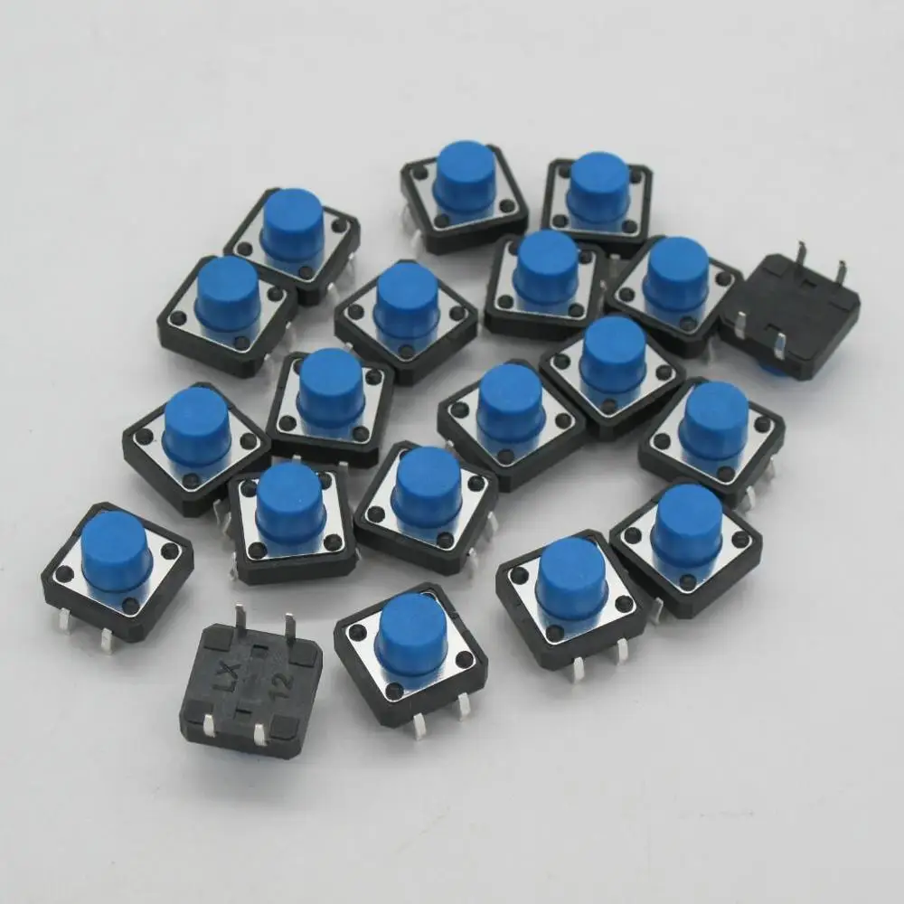 blue 80 шт. 12x12mmx7mm печатной платы Мгновенный Тактильные Такт кнопочный переключатель 4 Булавки DIP 12*12*7 мм - Цвет: blue