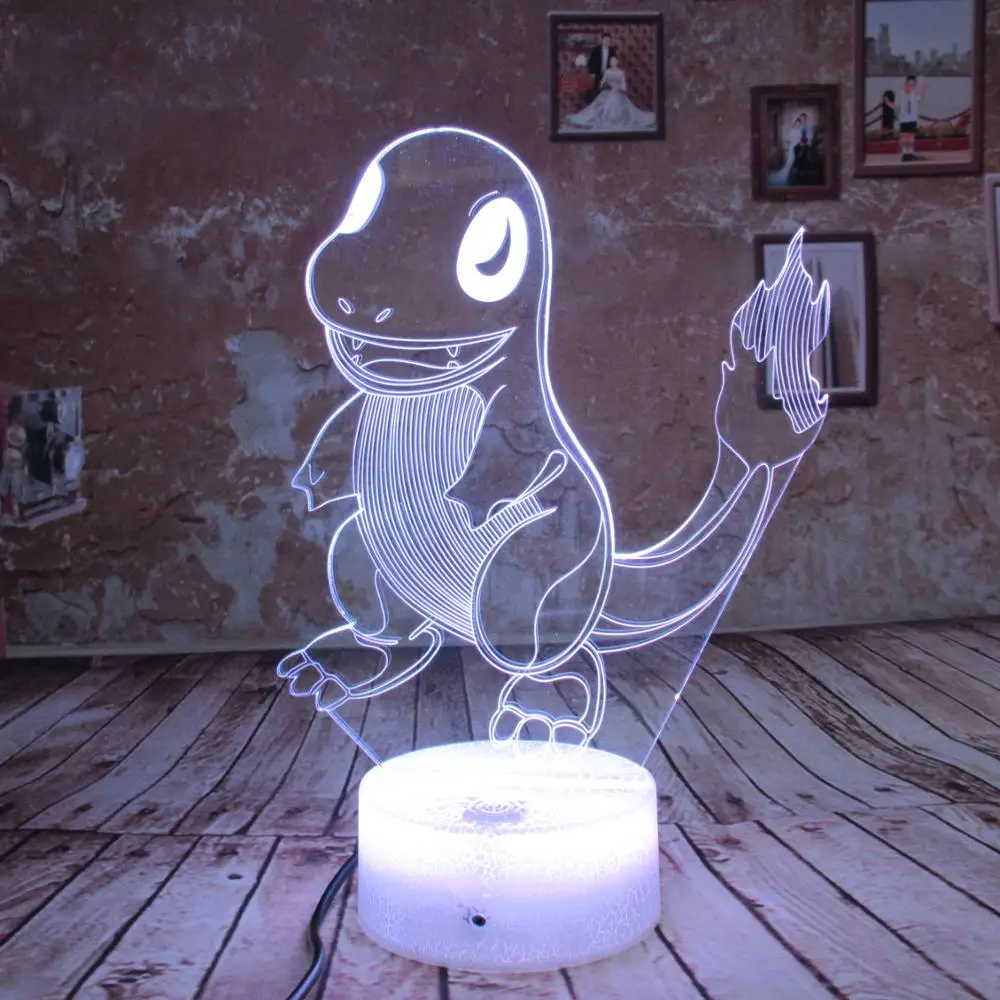 3D иллюзия LED Fire Dragon ночник 7 видов цветов Покемон сенсорный переключатель USB