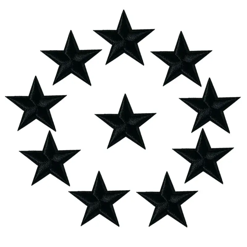Black 10 шт. нашивки с вышивкой в виде звезд, Пришивные железные значки, золотые, серебряные, красные, черные, синие, розовые, для одежды, сделай сам, Аппликации, украшение для рукоделия - Цвет: Black