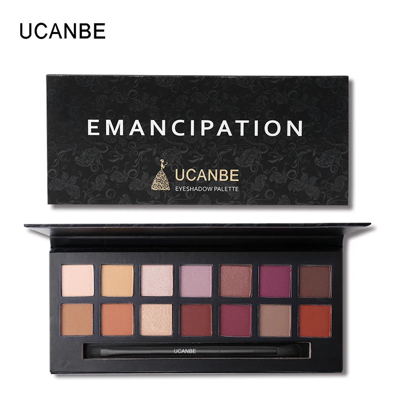 UCANBE Shimmer МАТОВЫЕ тени для век палитра 14 цветов блеск матические с кисточкой Смоки