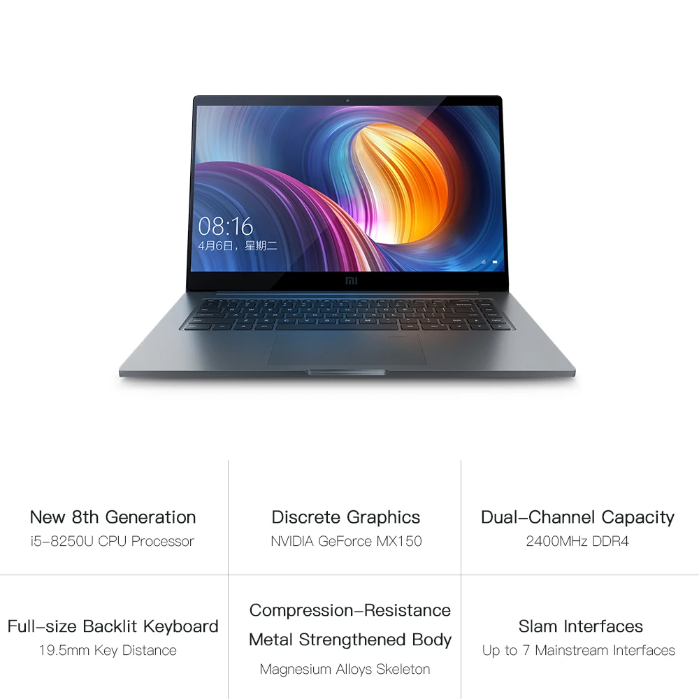 Ноутбук Xiaomi Pro 15 6 ''Intel Core i5/i7 MX150 DDR4 8 ГБ/16 ГБ Распознавание отпечатков пальцев