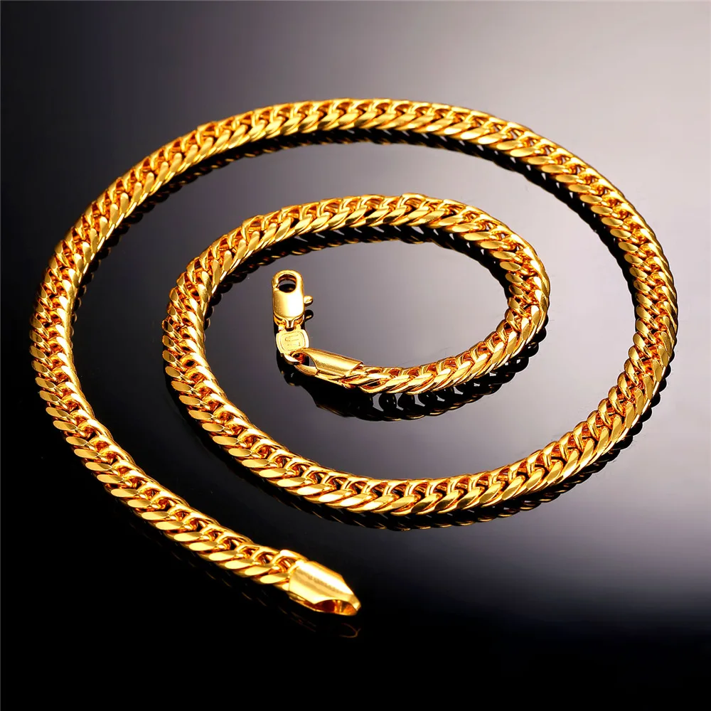 U7 Мужские Панцирь Цепи Ожерелья Ювелирные Изделия Позолоченные 76cm Длина 4 Цвета