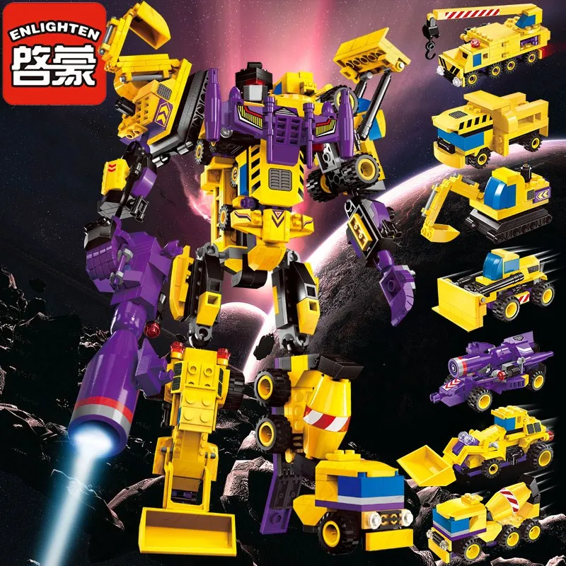 Развивающие строительные блоки игрушки робот трансформатор грузовик герой