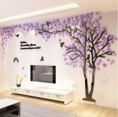 LIGHT PURPLE RIGHT Большой размер, дерево, акриловая декоративная 3D наклейка на стену, сделай сам, художественный ТВ фон, настенный плакат, домашний декор, спальня, гостиная, наклейка на стену s - Цвет: LIGHT PURPLE RIGHT