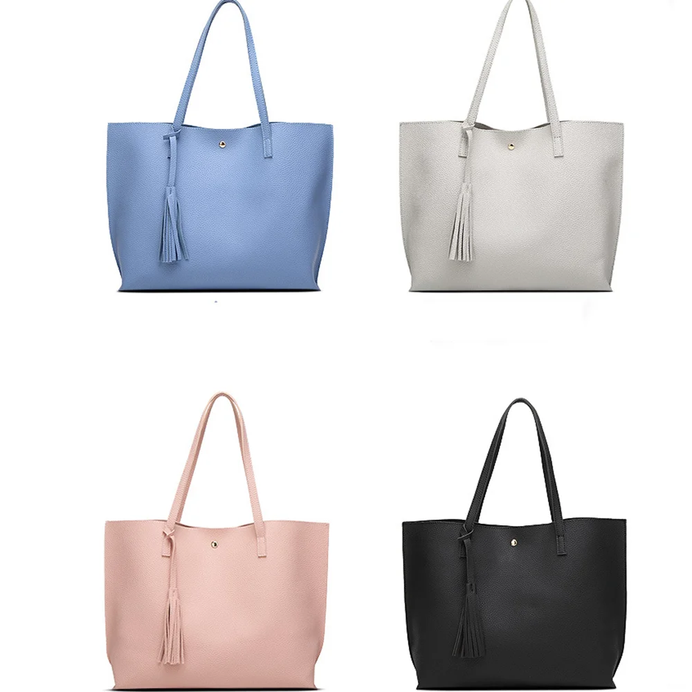 Simple Fashion Women Handbags Leather Solid Color Tassel Pendant Shopping Purse Large Capacity Travel Messenger Satchel Tote Bag | Багаж и