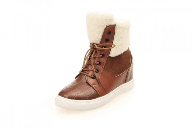 Женщин клин скрытый каблук зима теплая снегоступы мех выстроились ботильоны