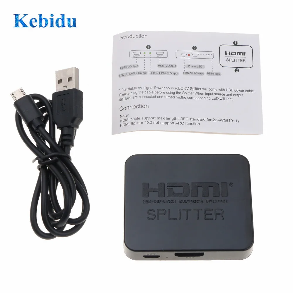 KEBIDU 4K сплиттер 1 в 2 out 1080p 1x2 HDCP Стриппер 3D усилитель мощности переключатель для DVD