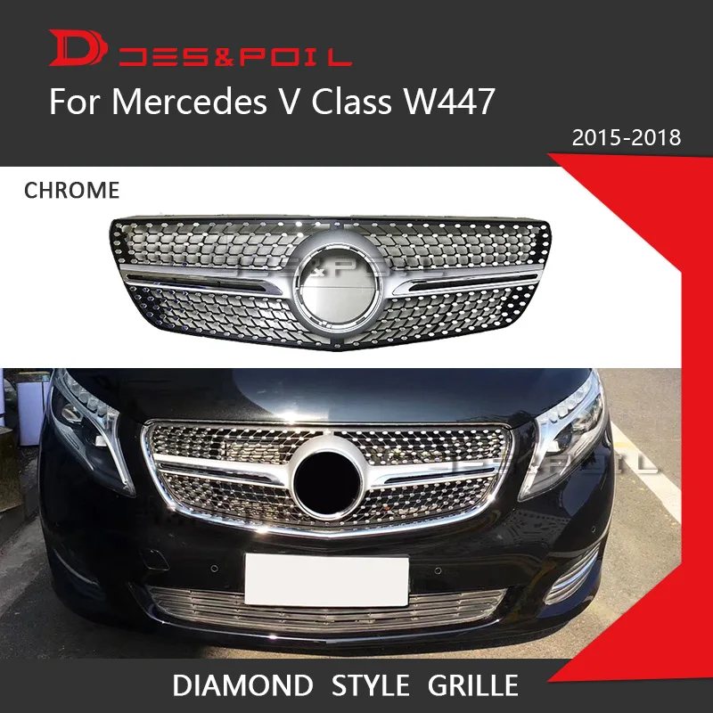 Chrome Viano V класс Алмазная решетка черный серебристый хром для Mercedes Benz V260 V250 AMG линия переднего бампера гоночный гриль - Цвет: Chrome