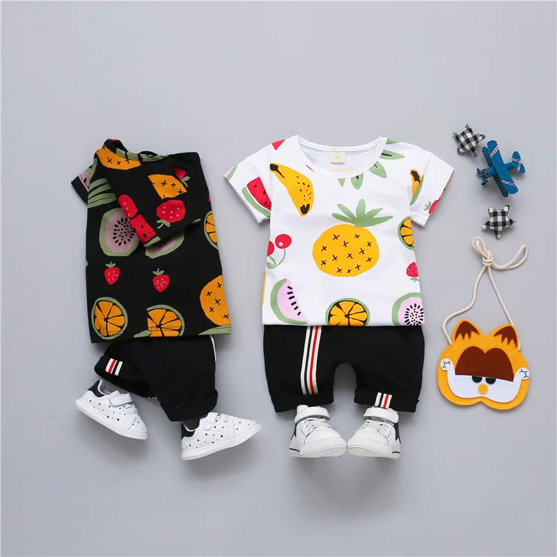 Baby Clothes Boy Girl Summer Set Cartoon Printed Fruit T-shirt + Pants 1 2 3 4 Years Costume Toddler Kids Clothing Short Sleeve | Детская
