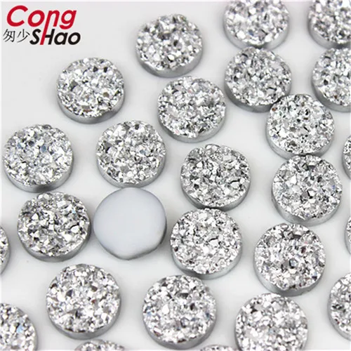 Silver plating Bling AB Цвет 50 шт. 12 мм вогнутая минеральная поверхность круглые полимерные Стразы плоский с оборота камень Кабошон DIY Свадебные украшения 8Y82 - Цвет: Silver plating