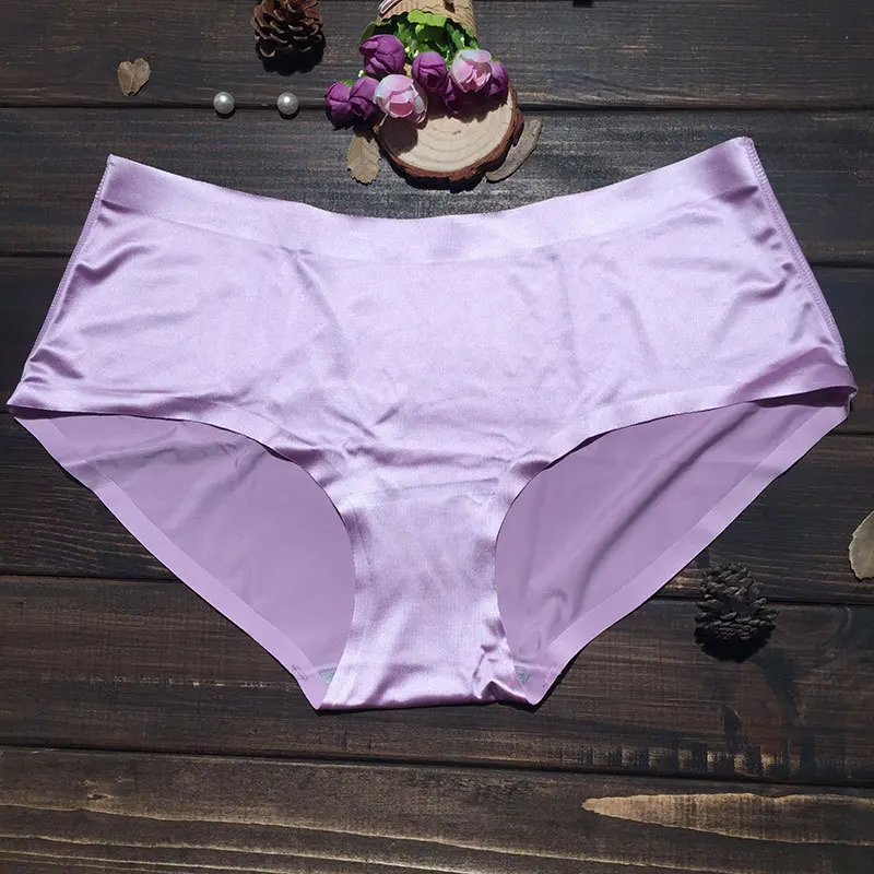 Light Purple Новинка, женские бесшовные трусики большого размера, спандекс, одноцветные ультра-тонкие шелковые трусы больших размеров, женское нижнее белье - Цвет: Light Purple