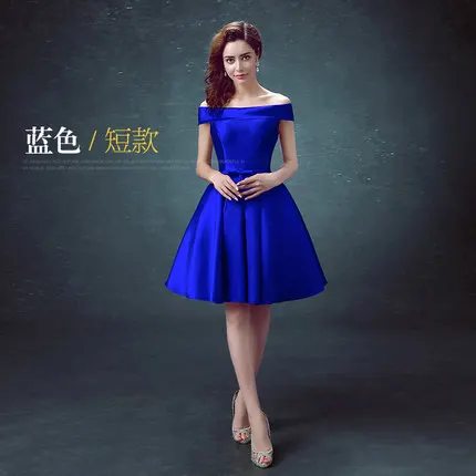 Blue HJZY009# платье с вырезом лодочкой, на шнуровке, цвета Красного шампанского, для свадебной вечеринки, выпускного вечера, для девочек,,, платья подружек невесты, короткие,, для женщин - Цвет: Blue