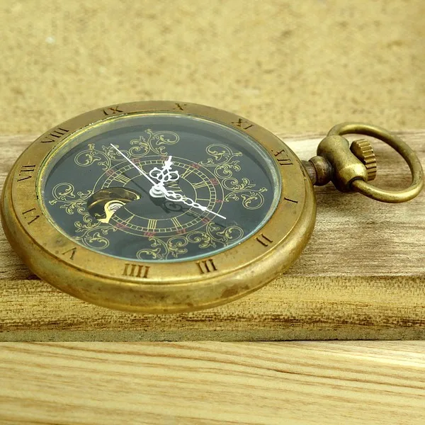 High Quality Copper Case Men Mechanical Pocket Watch With Chain +GIFTS BOX