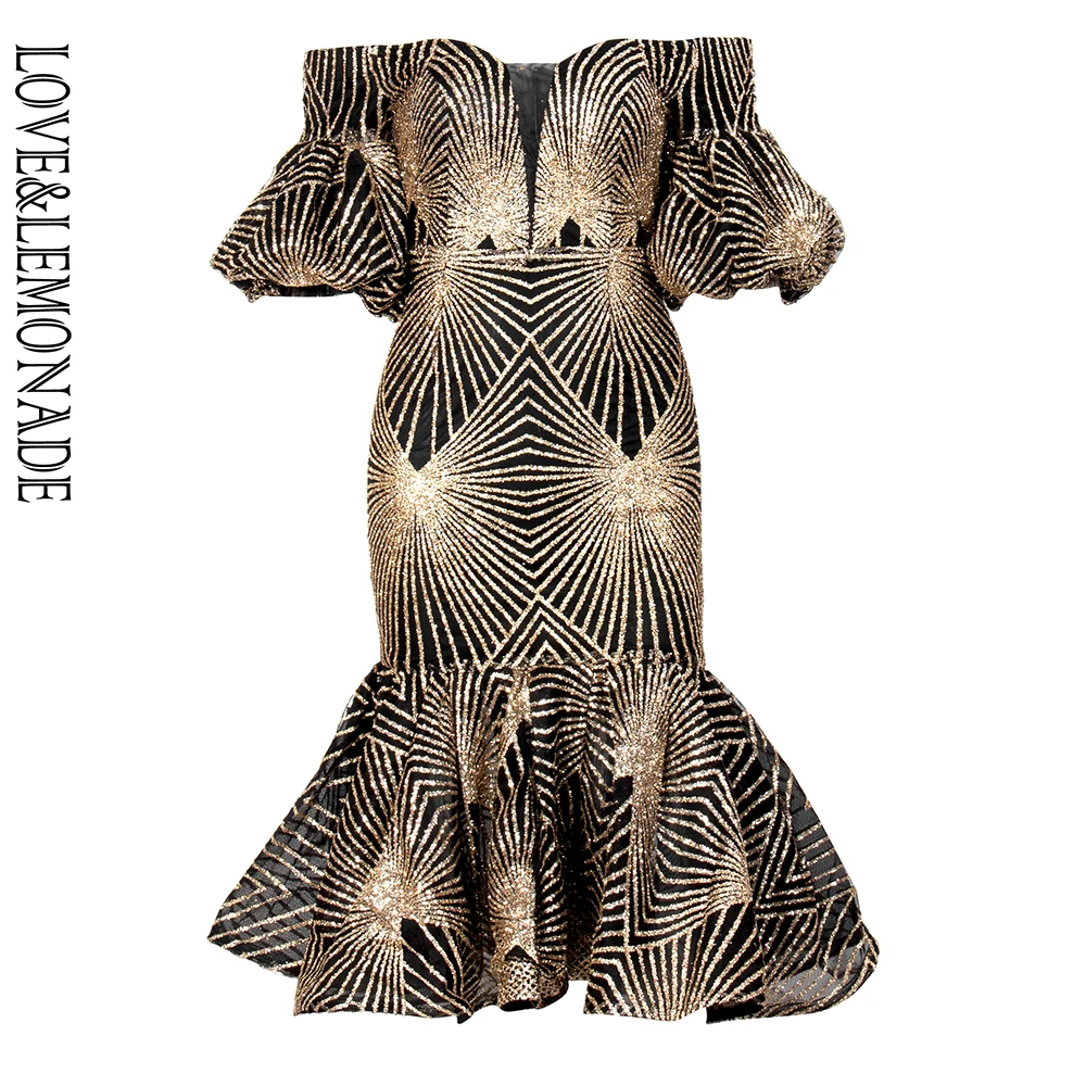 LOVE & LEMONADE Сексуальный Топ без бретелек геометрический узор с наклеенными Блестками Bodycon Вечерние платья LM90056