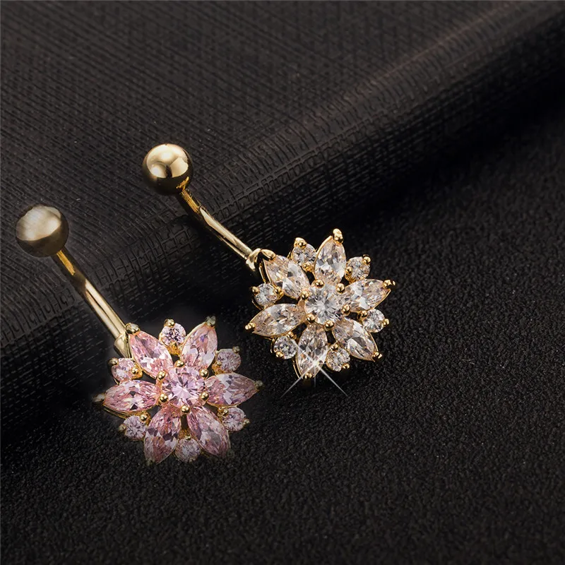 Пирсинг цветочный камень CZ женское пикантное кольцо для пупка висячее