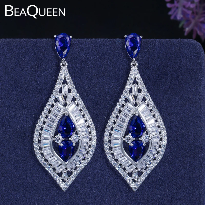 Женские длинные висячие серьги BeaQueen элегантные серьги-капли с кристаллами из