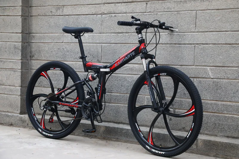black red L 21 скоростной складной горный велосипед 24 и 26 дюймов, двойной дисковый тормоз, велосипедный велосипед, складной горный велосипед - Цвет: black red L