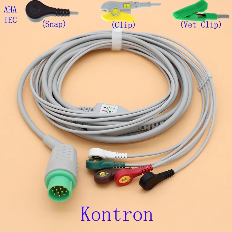 12 контактов ЭКГ 5 проводов кабель и электрод leadwire для Kontron 7000/7250/KAAT/Kolormon/Micromon/Minimon с