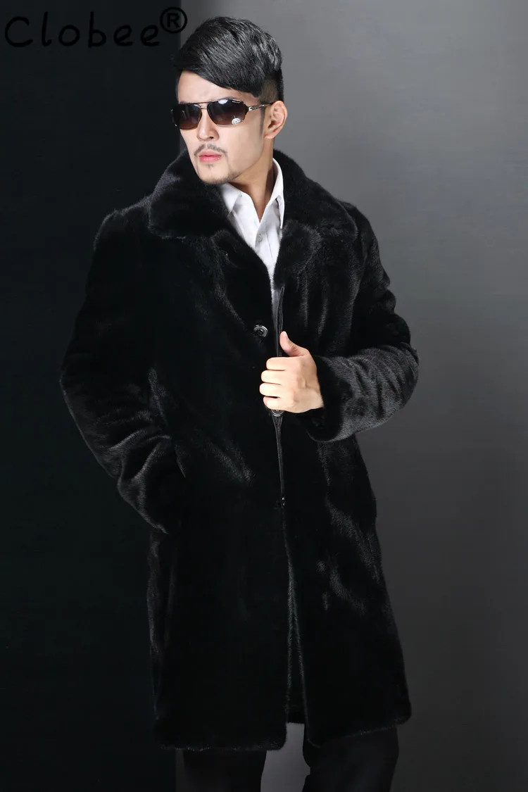 Бесплатная доставка Мужская зимняя длинная норковая шуба черная Повседневная из