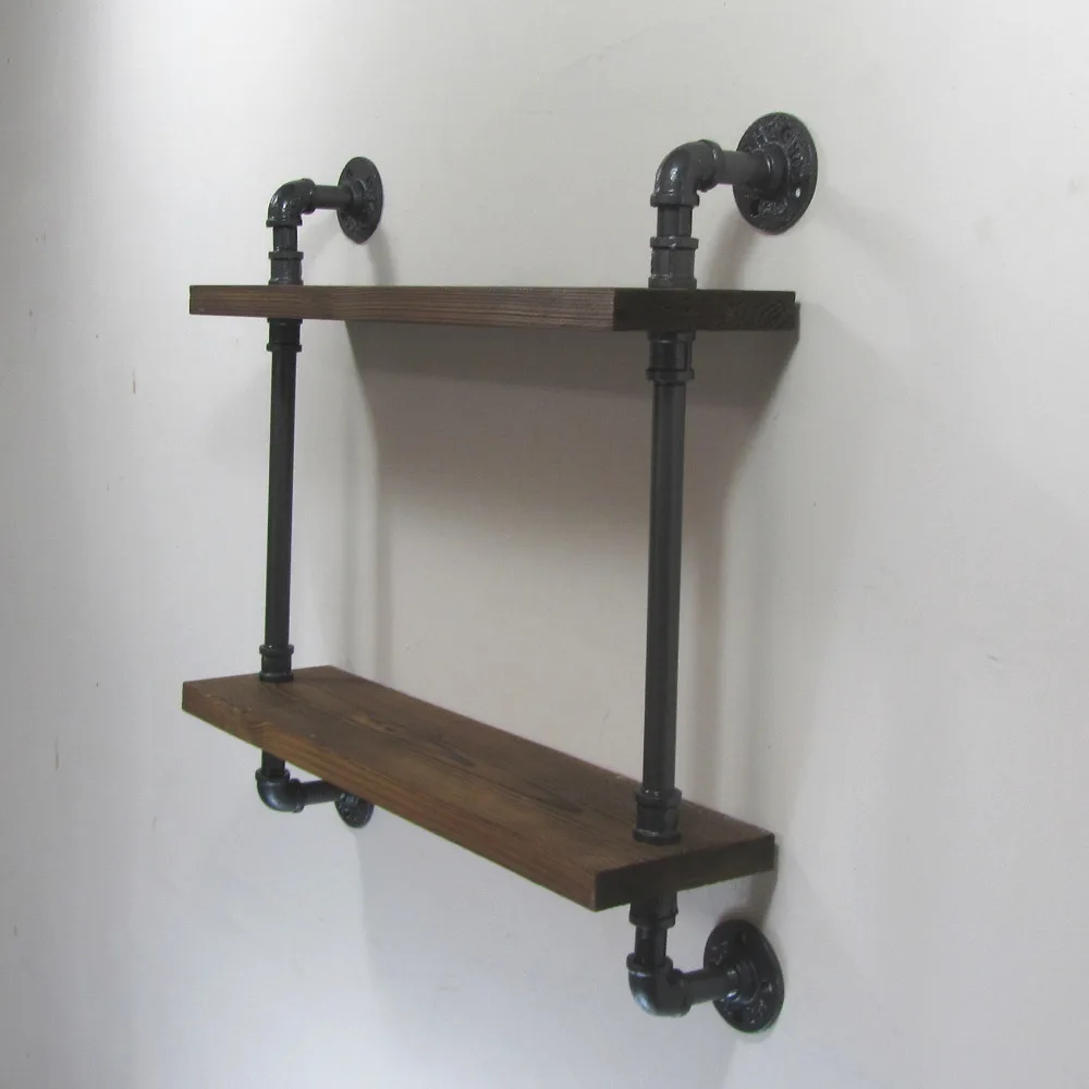 Промышленная деревенская городская железная труба настенная полка 2 слоя