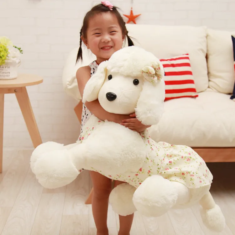 Satılık Dolması Hayvan Beyaz Bej Köpek Kaniş Peluş Oyuncak Büyük 80 Cm Köpek Bebek Yumuşak Atmak Yastık Doğum Günü Hediyesi B0985