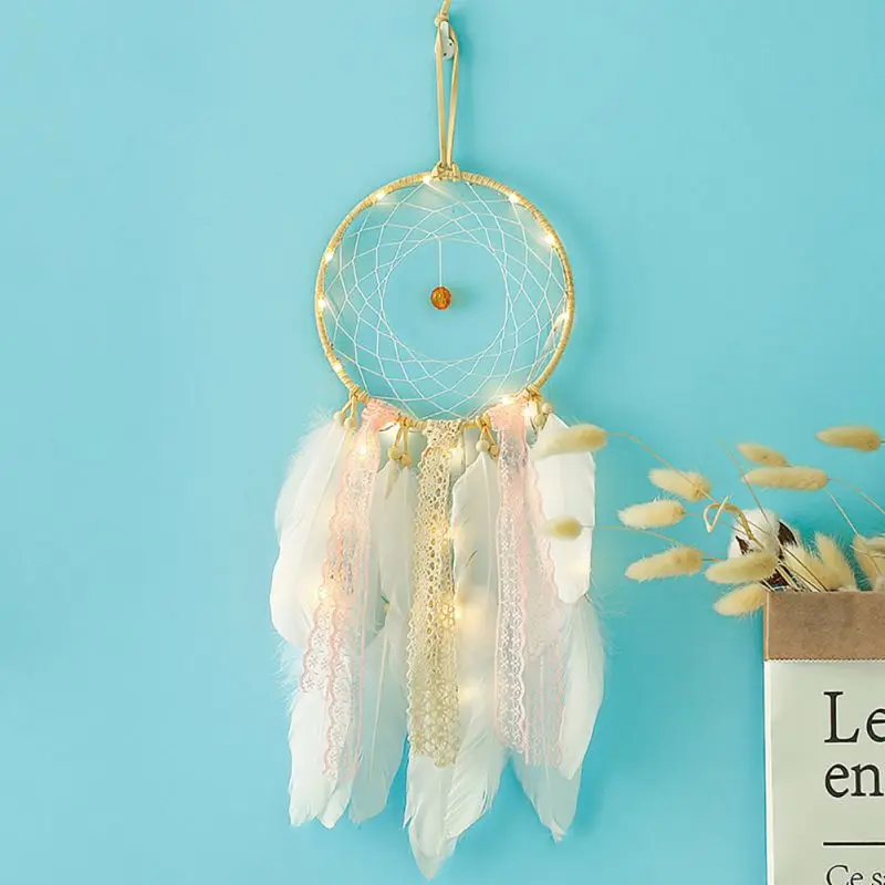

1pc Dream catcher with string light Romantic wall hanging ornament
