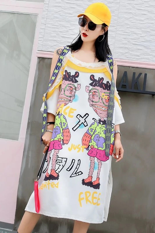 Европейская станция Тайланд уличная мода с мультяшным шикарным принтом