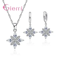 free shipping nice woman gift set beautiful flower with cz zircon 925 sterling silver necklaceearrings jewelry set gift