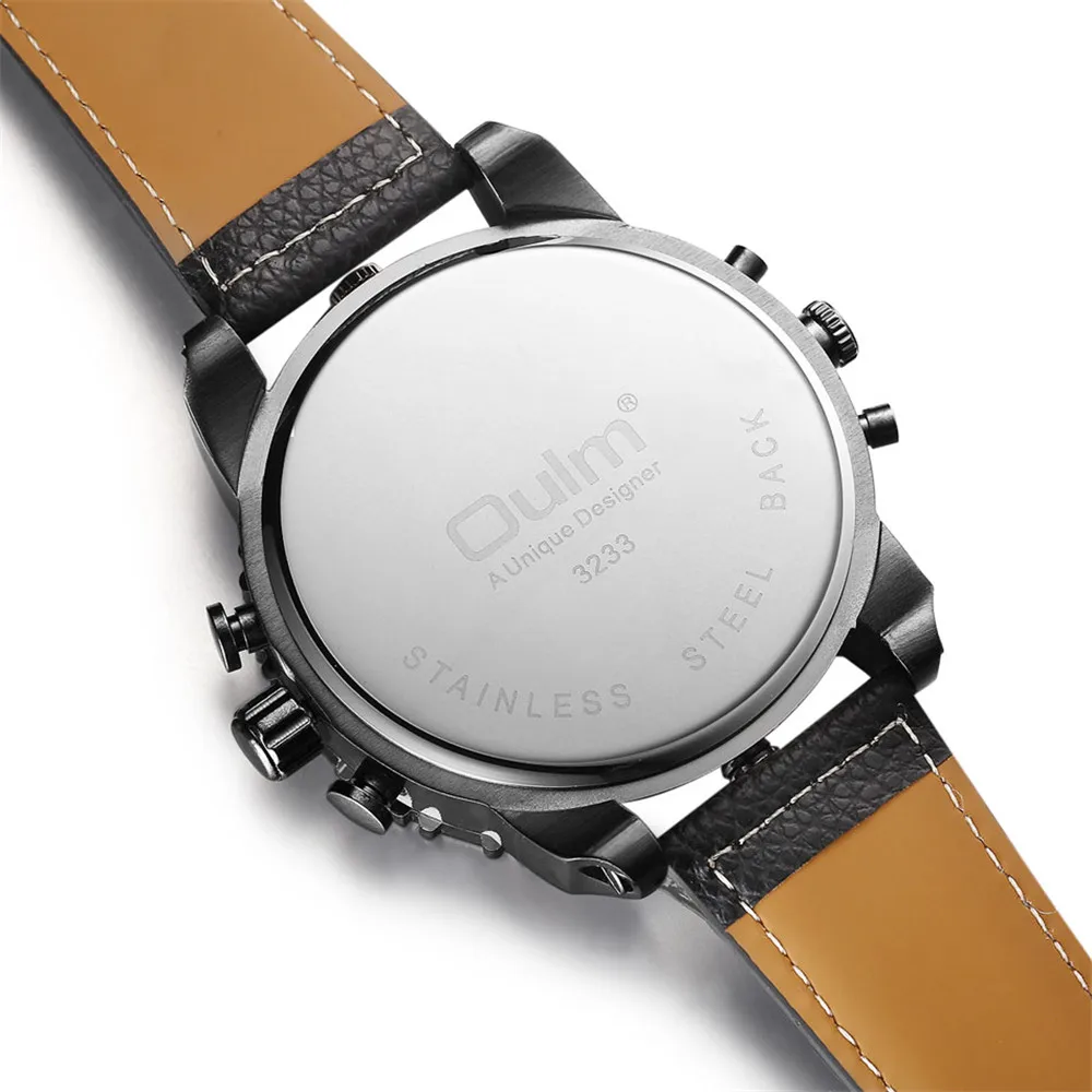 Роскошные Брендовые мужские часы Oulm с кожаным ремешком аналоговые кварцевые