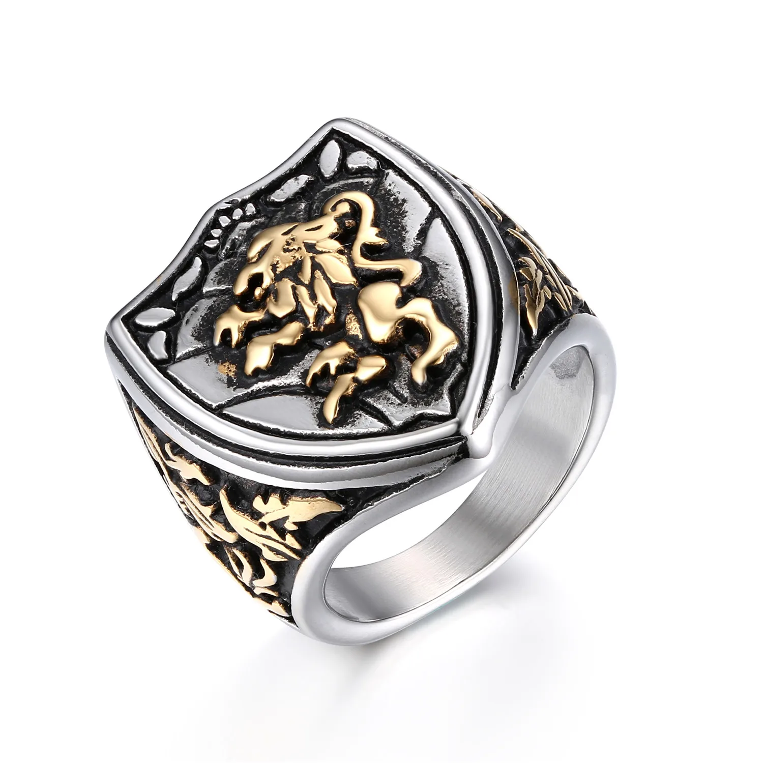 

BONISKISS Men's Ring Cool Gothic Lion Sheild Stainless Steel Man King Crown Rings Anillos Vintage Jewelry Decoration Ring Bijoux