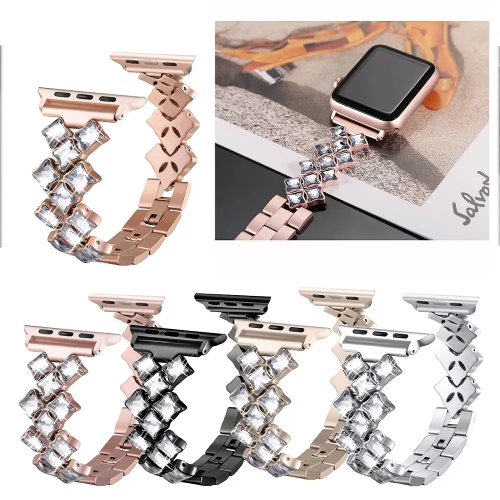 38 мм 42 мм 40 мм 44 мм женские ювелирные полосы для Apple Watch ремешок из нержавеющей стали с бриллиантами для iWatchbracelet серии 4 3 2 1