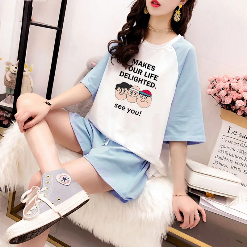Kawaii женские наборы Ins популярные футболки и шорты женские наборы - Цвет: picture