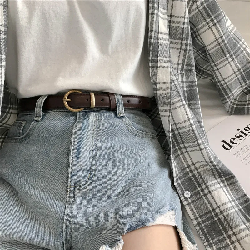 

Minglilong Retro Buckle Female Belt Simple Thin Belt for Women Korean Style Waist Strap Fashion Black Pants Belt Student
