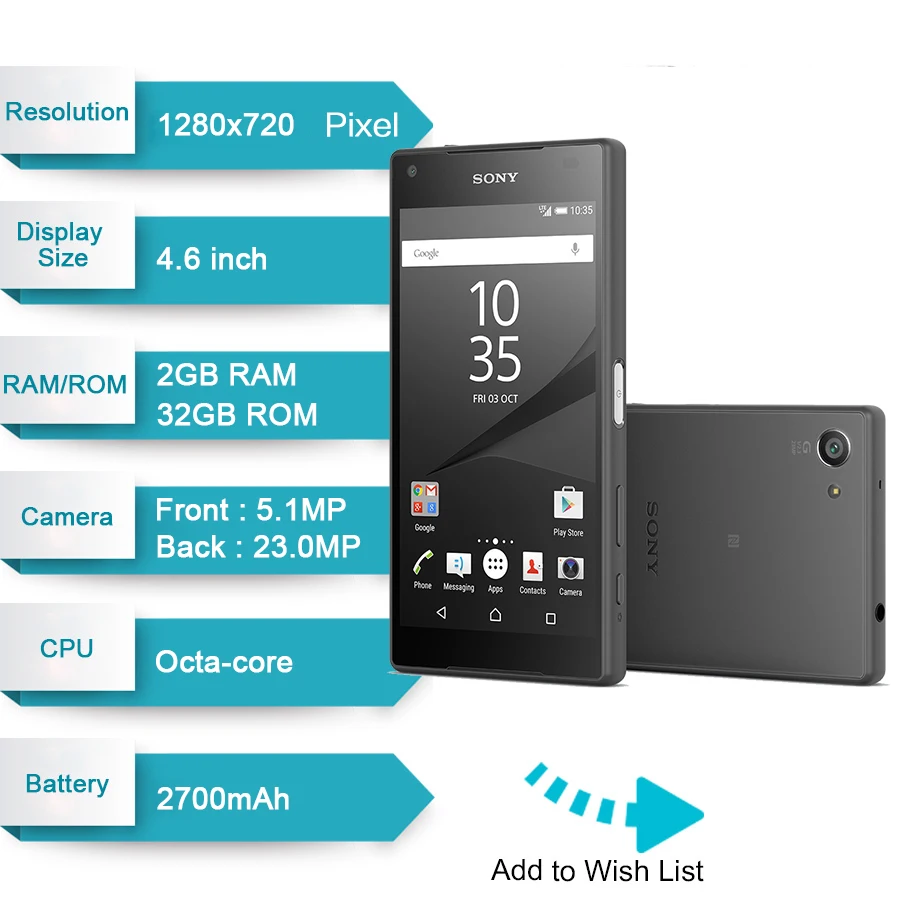 original sony xperia z5 compact so 02h unlocked 2gb ram 32gb rom android quad corequad core 23mp gsm smart phone free global shipping