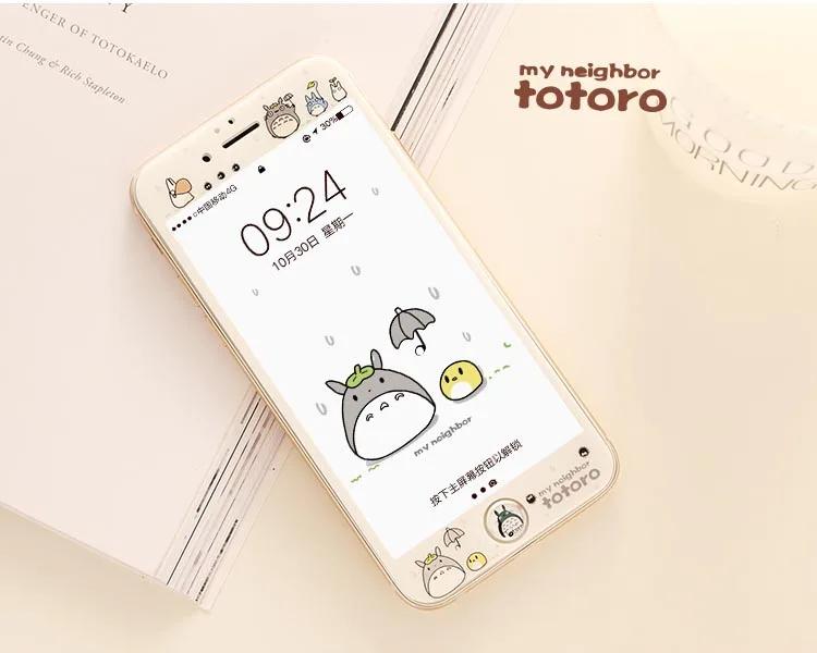 rain totoro Новинка, Передняя пленка Totoro для iPhone 7/8 plus, закаленное стекло, экран с мягкими краями, протектор для iPhone 6 6s plus+ наклейка на кнопку - Цвет: rain totoro