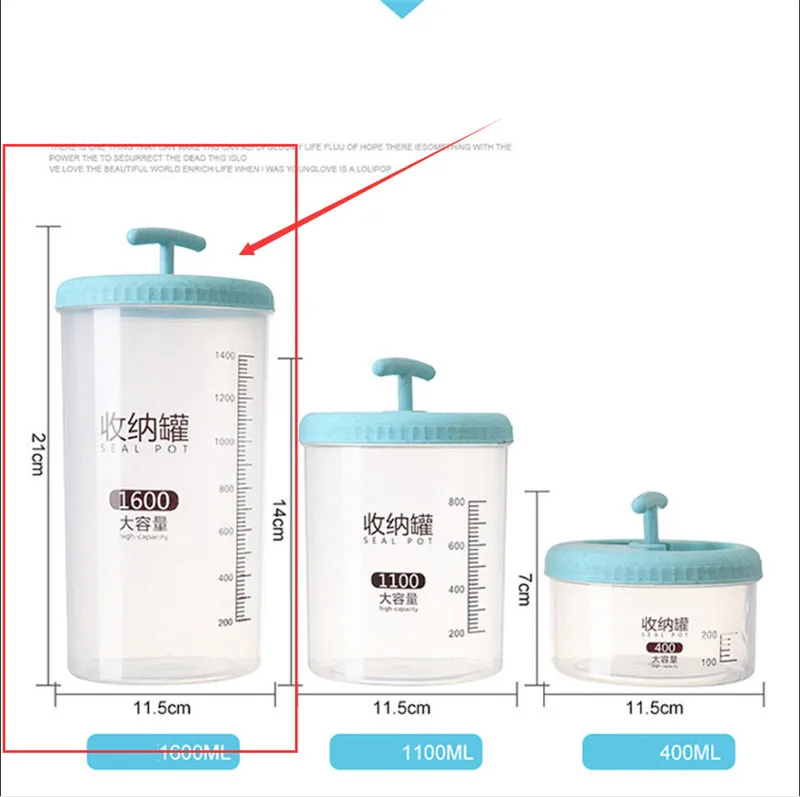 Blue 1600ML Пластиковая кухонная коробка для хранения зерновых зерен бобов Риса контейнер Чехол Бутылка-органайзер 400 мл 1100 мл 1600 мл - Цвет: Blue 1600ML
