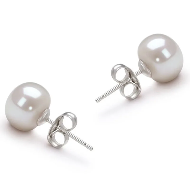 

AAA 7-8mm Natural Cultured White Button Freshwater Pearl Earring with Sterling Silver Stud