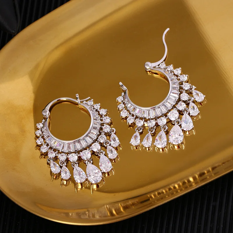 SINZRY NEW cubic zircon elegant party bridal waterdrop tassel dangle earrings dazzling wedding jewelry accessory | Украшения и
