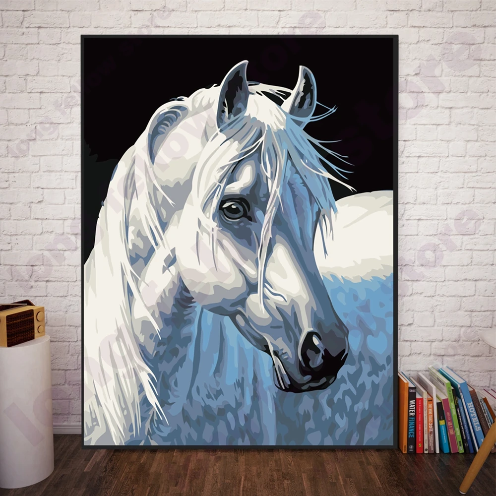 

DIY Numbers Painting White Horse Vintage Home Decorations Paint By Numbers Animal Number Painting Coloring by Numbers Dropship
