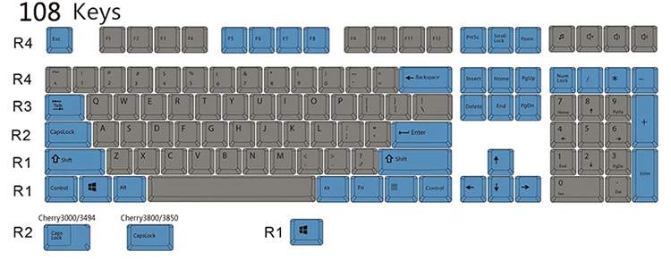 108 keys Синий и серый микс keycap 108/133 клавиш PBT Вишневый профиль краситель-сублимированный MX Переключатель для механической клавиатуры keycap не клавиатура - Цвет: 108 keys