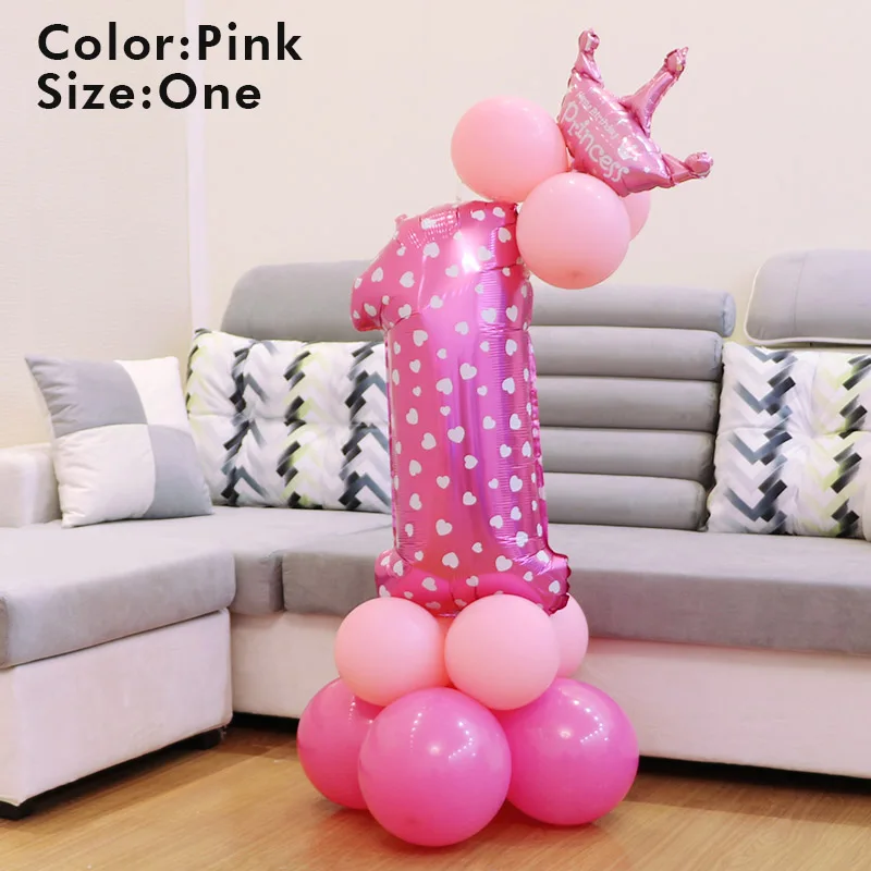 pink one 1 шт Синий Розовый латексный номер мини-корона Длинный Патч надувной шар набор шары Дети мальчик девочка воздушные шары для дня рождения вечеринки украшения - Цвет: pink one