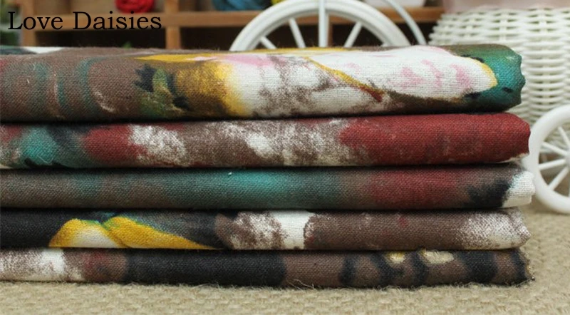 Cotton/Linen BROWN Retro Shading Style Printing Yellow Dark Red Blue Fabrics for Tablecloth Curtain Apparel Dress Handwork Craft | Дом и сад