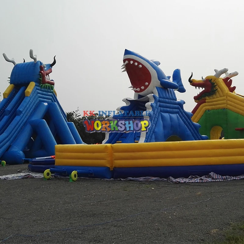 Kopen Outdoor Mobiele Anime Featured Funtastic Funcity Dragon & Shark Opblaasbare Water Park Voor Zomervakantie