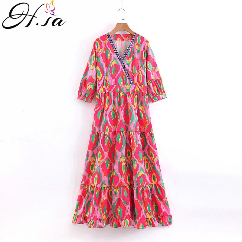 Женское длинное платье H. SA Пляжное с высокой талией и цветочным принтом вечернее