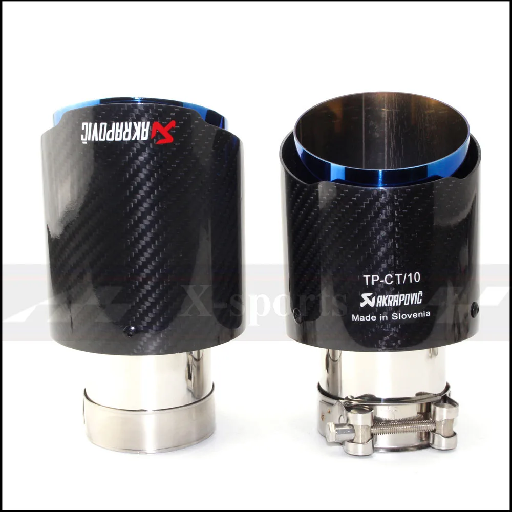 Akrapovic выхлопные трубы для автомобиля, твил, глянцевый карбоновый глушитель, наконечник хвоста, универсальный, нержавеющая сталь, прямой фланец, синий