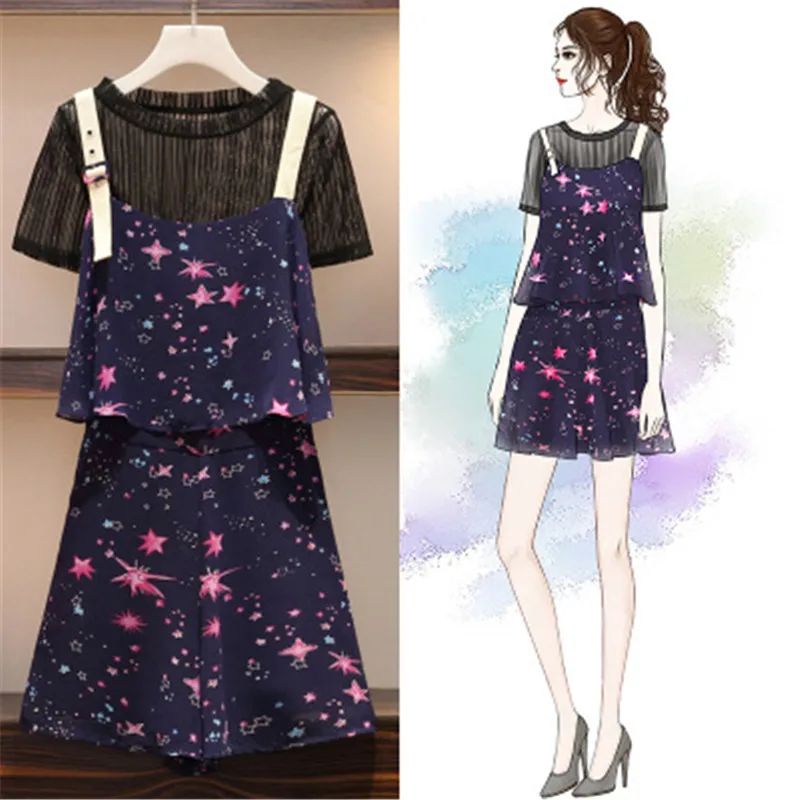 2019 Весна и Лето Женский Слинг шифон милый комплект | Женская одежда