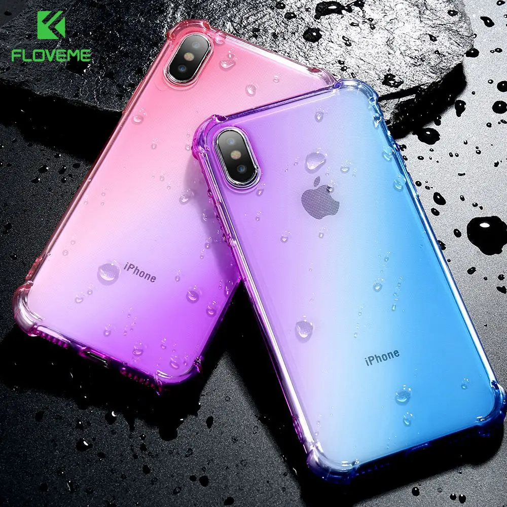 New FLOVEME ударопрочный телефон чехлы для iPhone X 7 8 6s 6 мягкая прозрачная задняя крышка