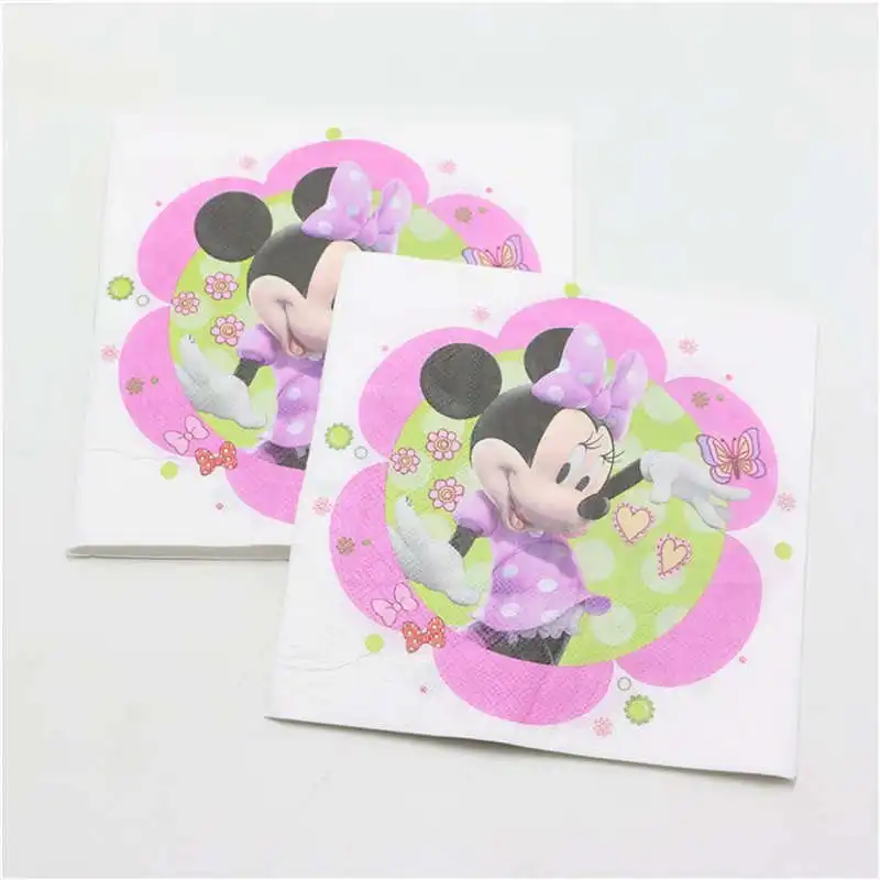 20pcs napkins Дети День рождения Минни Маус украшения набор вечерние принадлежности бумажный стаканчик, тарелка салфетки баннер/флаг шляпа соломенная коробка конфет - Color: 20pcs napkins