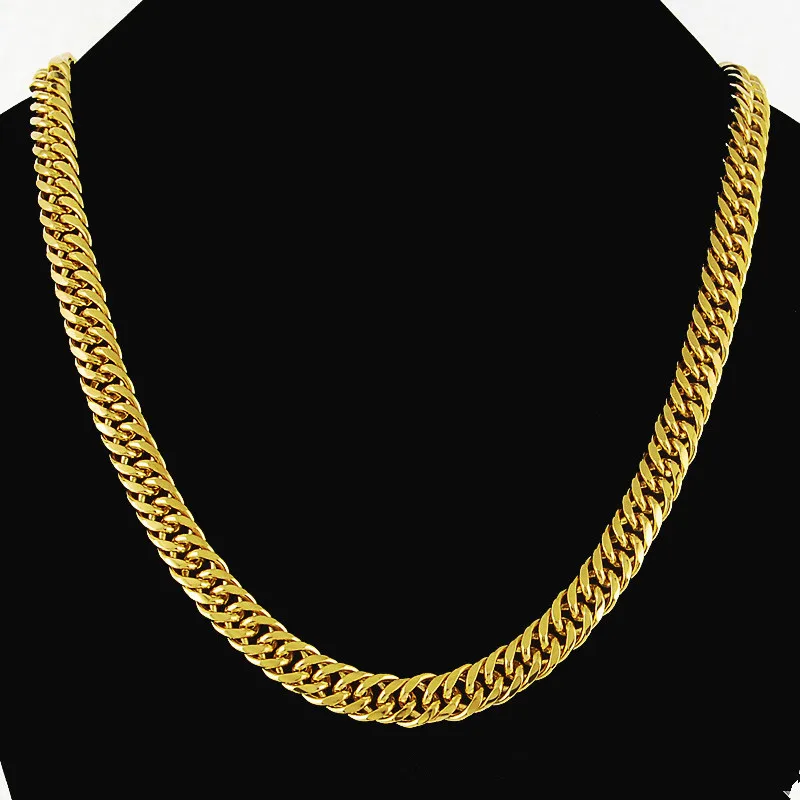 

Thick Men's Real Yellow Gold Filled Double Curb Chain Necklace for Male Hip Hop Rock Jewelry